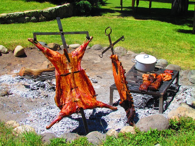 dos costillares asandose a la estaca